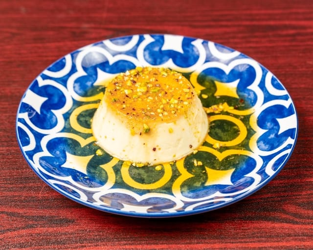 Saffron pistachio flan.